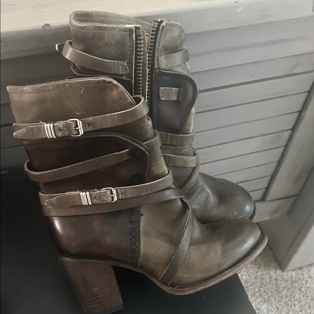Freebird Olive Heeled Boots with Buckle Straps
